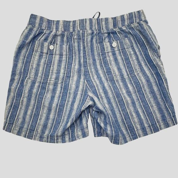 Talbots Size 12 Linen Blend Shorts Drawstring Waist Blue Casual Coastal Preppy - Picture 2 of 8